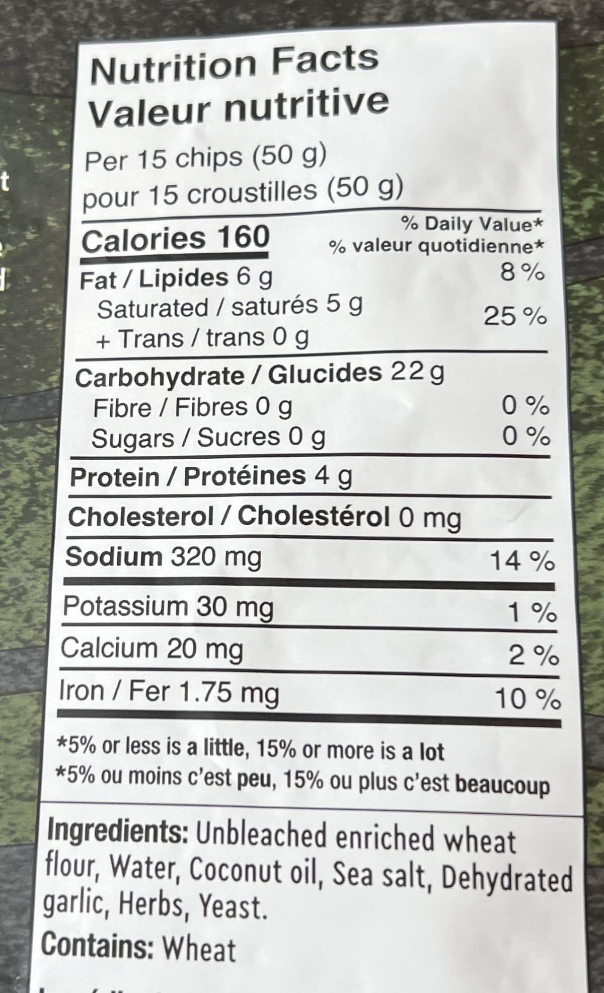 Image of the nutrition facts from the back of the bag.