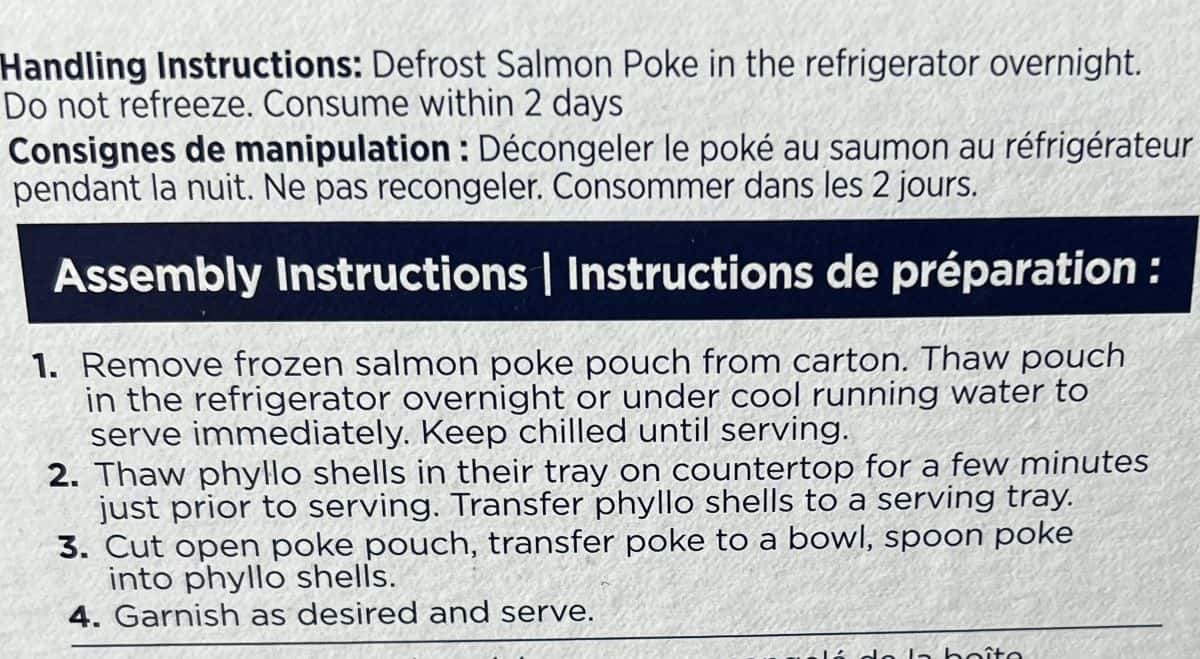 Image of the assembly instructions for the salmon poke bites from the back of the box. 