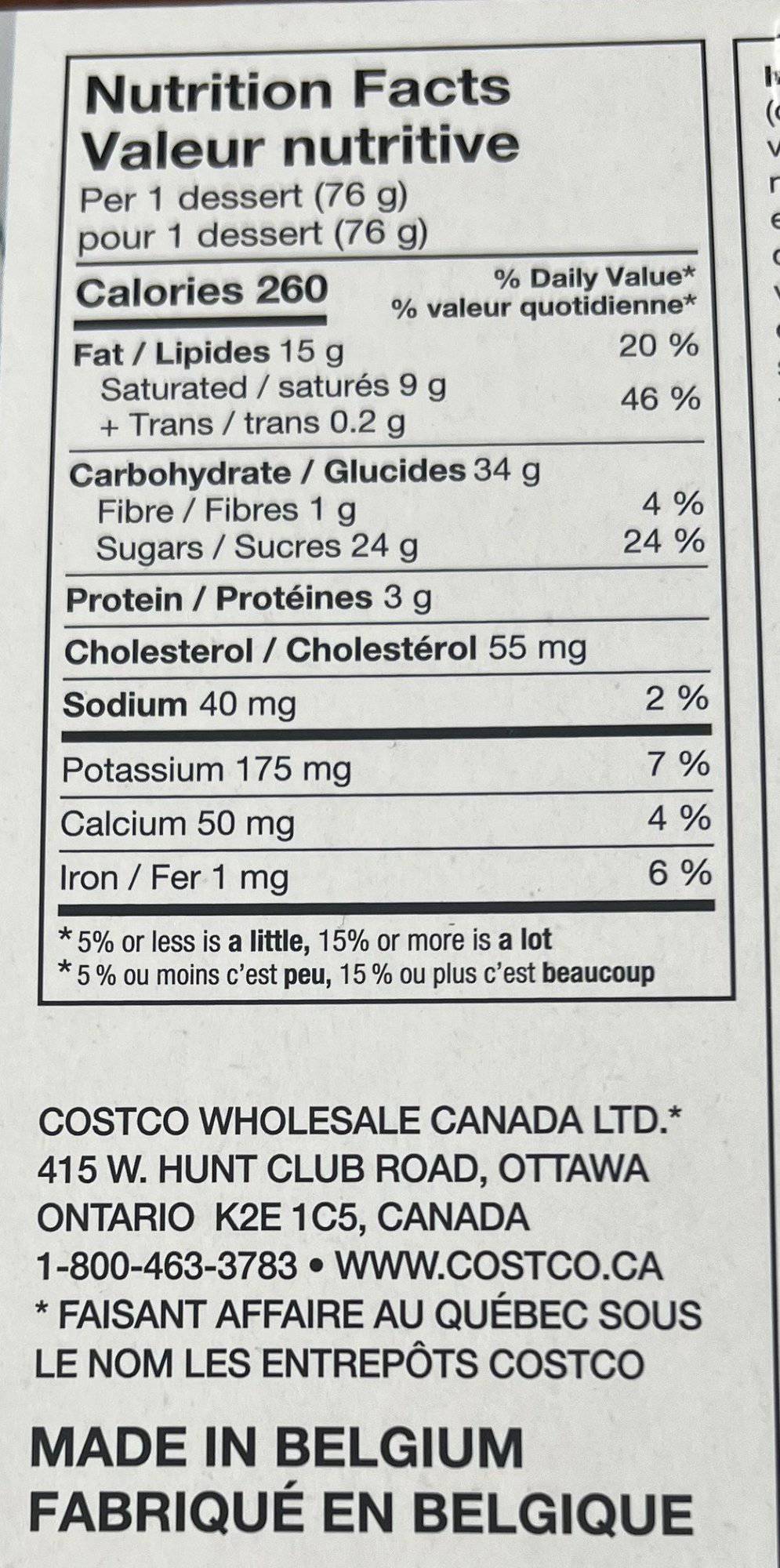 Image of the nutrition facts from the package. 