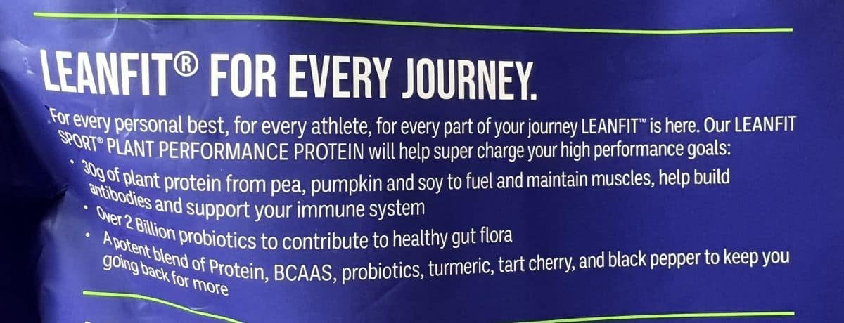 Image of the product description for the protein powder from the bag.