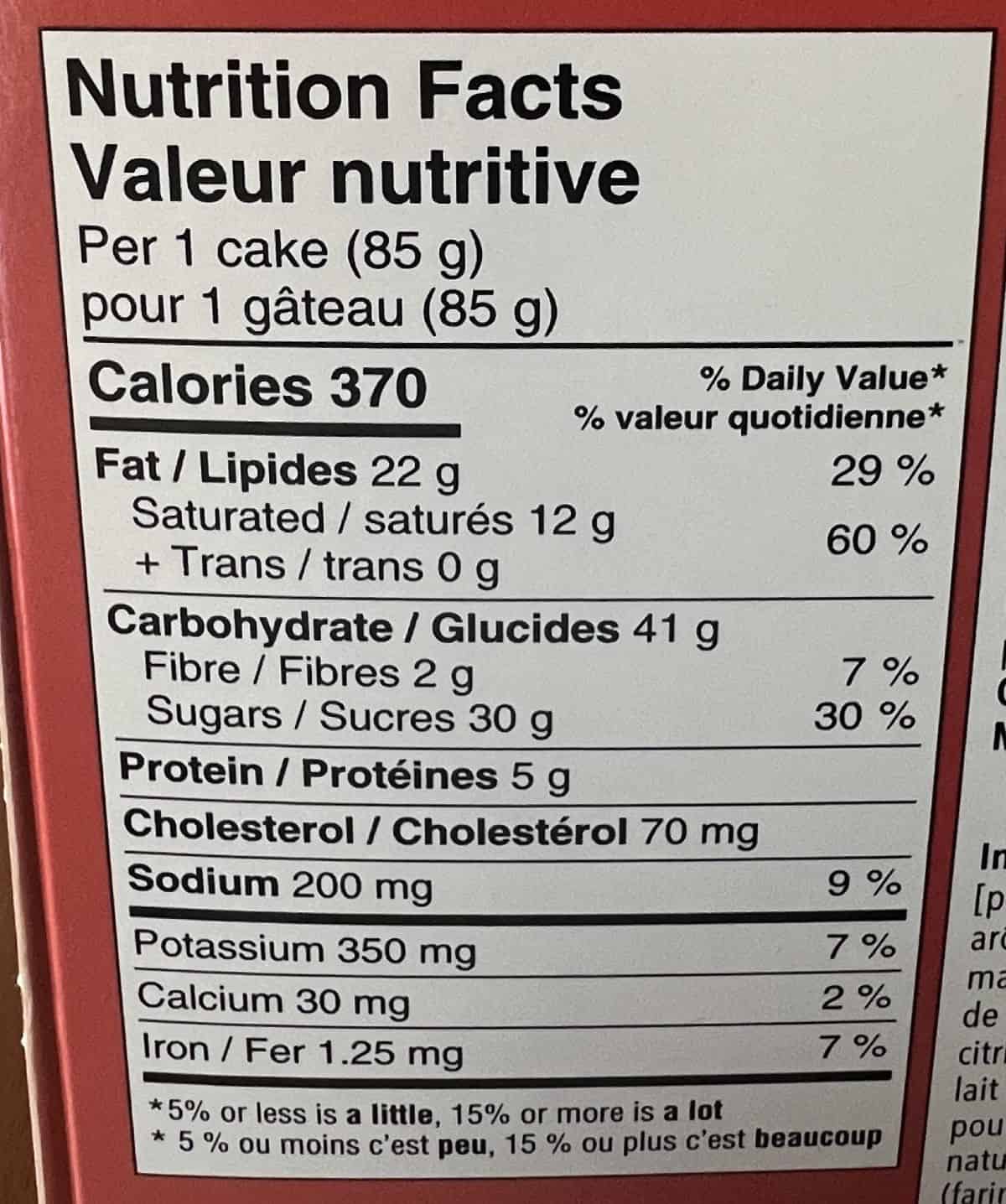 Image of the nutrition facts for the Brookie from the back of the box.