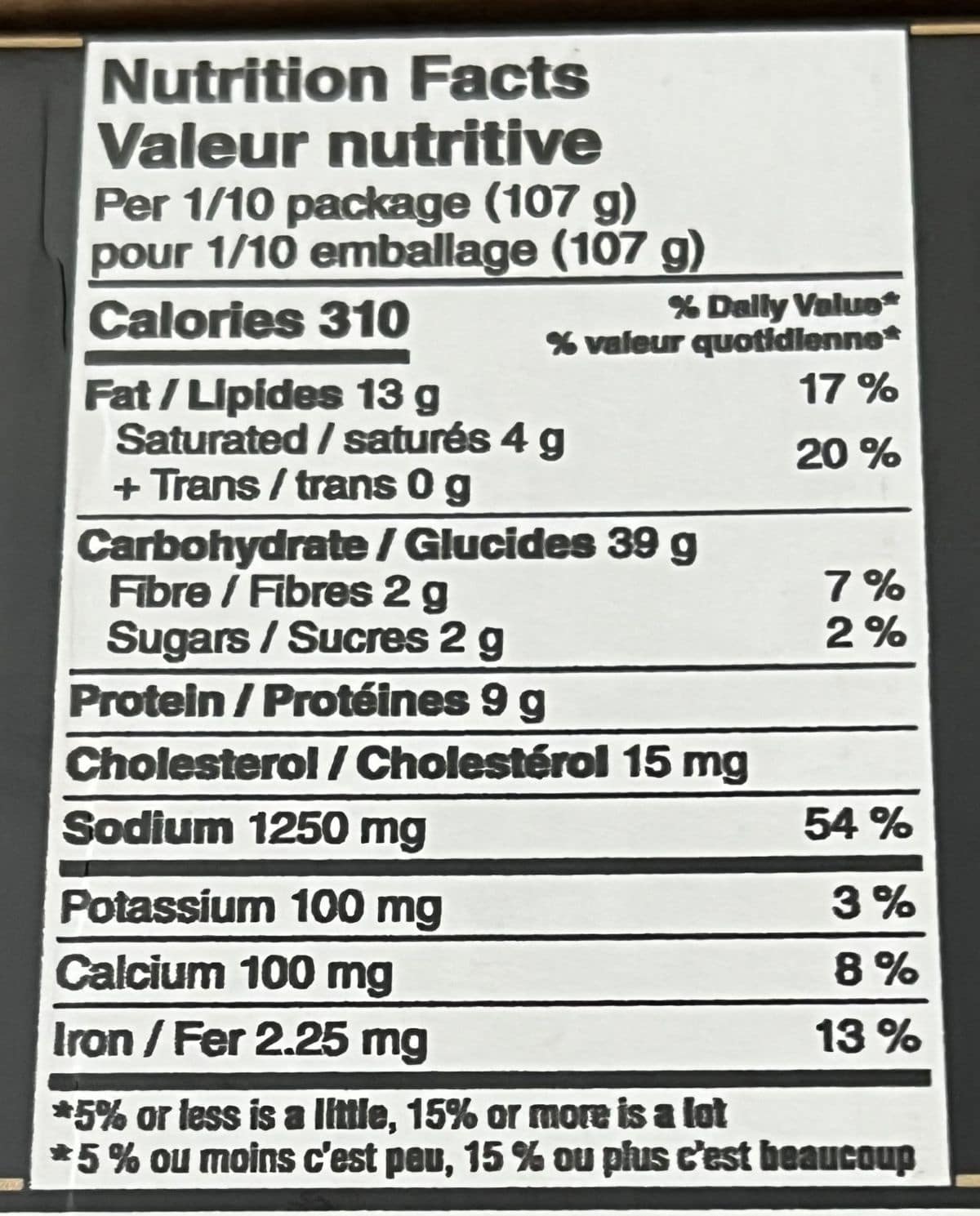 Image of the nutrition facts for the pretzel bites from the back of the box.